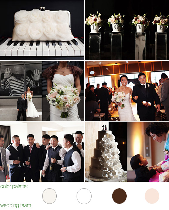 real wedding - photos by:Jenny J Photography - Seattle, WA - Four Seasons Hotel - color palette: ivory, brown, and champagne